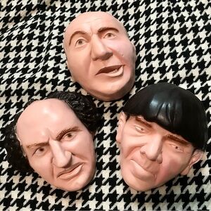 The Three Stooges Vintage Chalkware Painted Heads Set of 3 Chalk Wall Decor-Rare